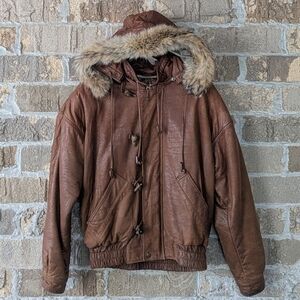 VTG 80s Golden Bear Tan Brown Leather Bomber Jacket Size 40